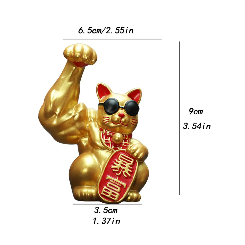 Lucky Cat Figurine Big Muscle Arm Feng Shui Decor, Home Office Tabletop Creative Quake