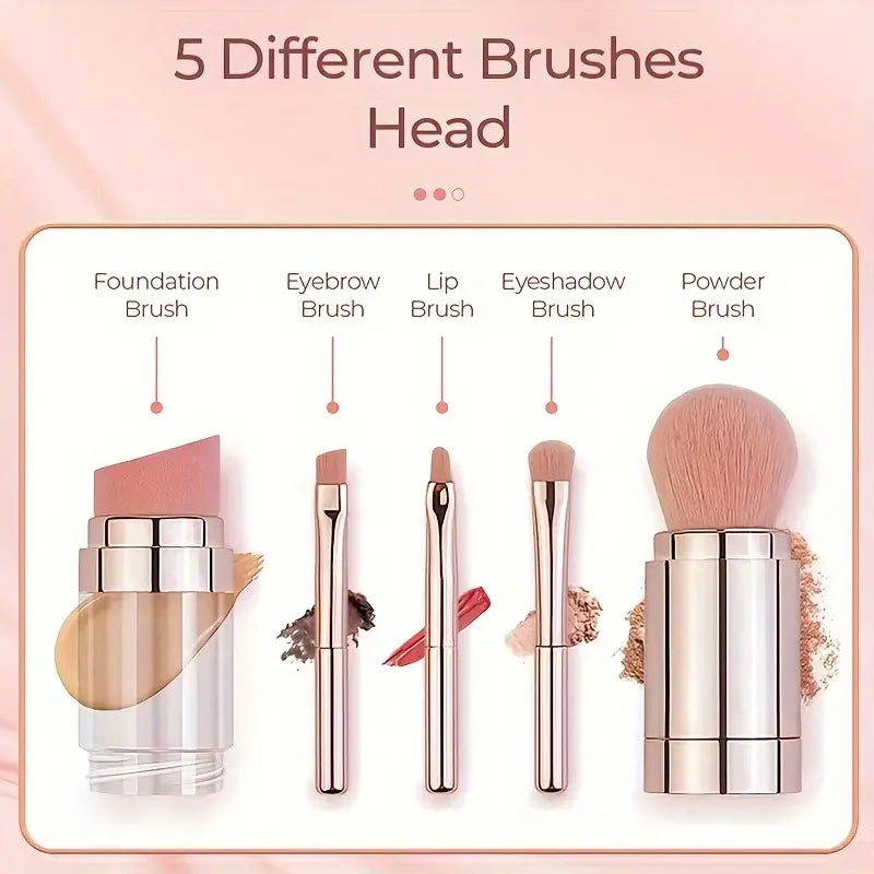 5 In 1 Portable Retractable Makeup Brushes For Foundation Eyebrow Lip Eyeshadow Loose Powder Cosmetic Set Makeup Brush Tools Quake