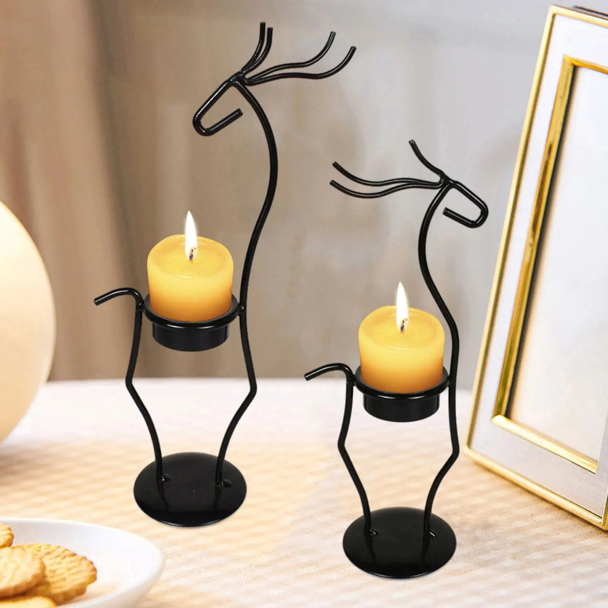 Metal Deer Candle Holders for Pillar Candles Candle Stick Holders Iron Standing Table Centerpieces for Party Anniversary Quake Black