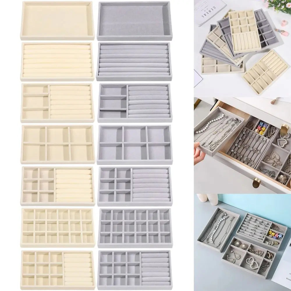 Organizer Box Stackable Velvet Jewelry Storage Box Velvet Showcase Drawer Bracelet Earring Organizers Ring Bracelet Quake