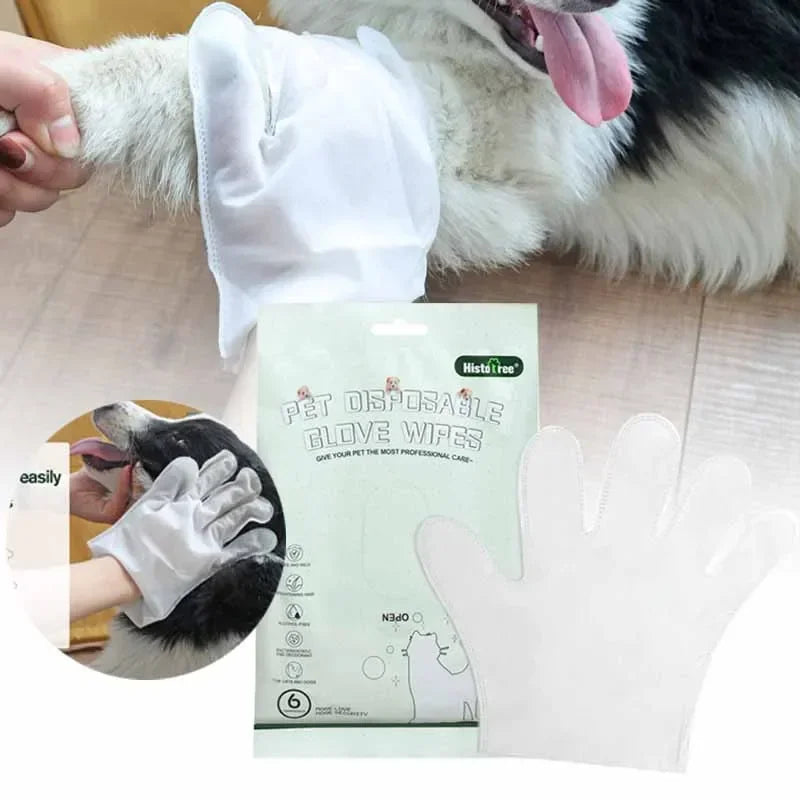 6PCS Cat Dog Disposable Glove Towels Pet Wash Free Glove No Rinse Washing Gloves Towels Deodorizing Dry Cleaning Wet Towels Quake Default Title