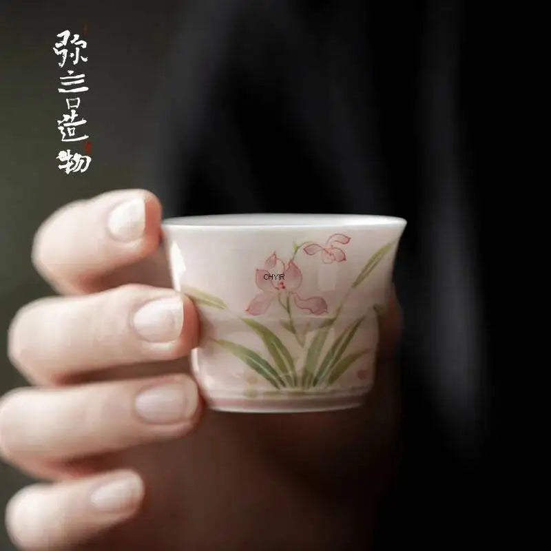 Hand-painted Orchid Kung Fu Tea Cup Ceramic Bamboo-shaped Tea Cup Thin-walled Tea Cup Чайная чашка Quake