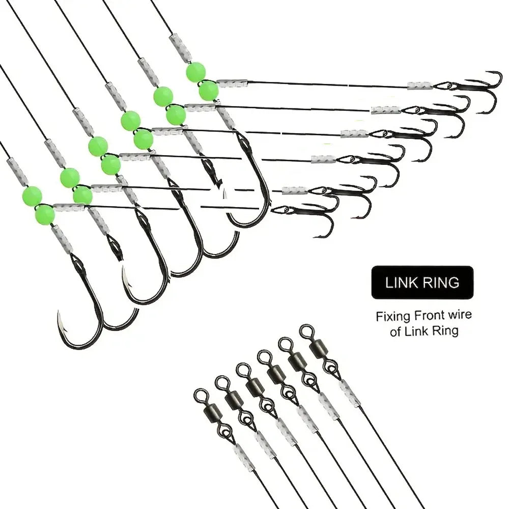 Live Bait Double-Hook Fishing Rig with Stainless Steel Line - Heavy-Duty Anti-Tangle Design, Luminous Beads & 2 Hook System, Ult Quake