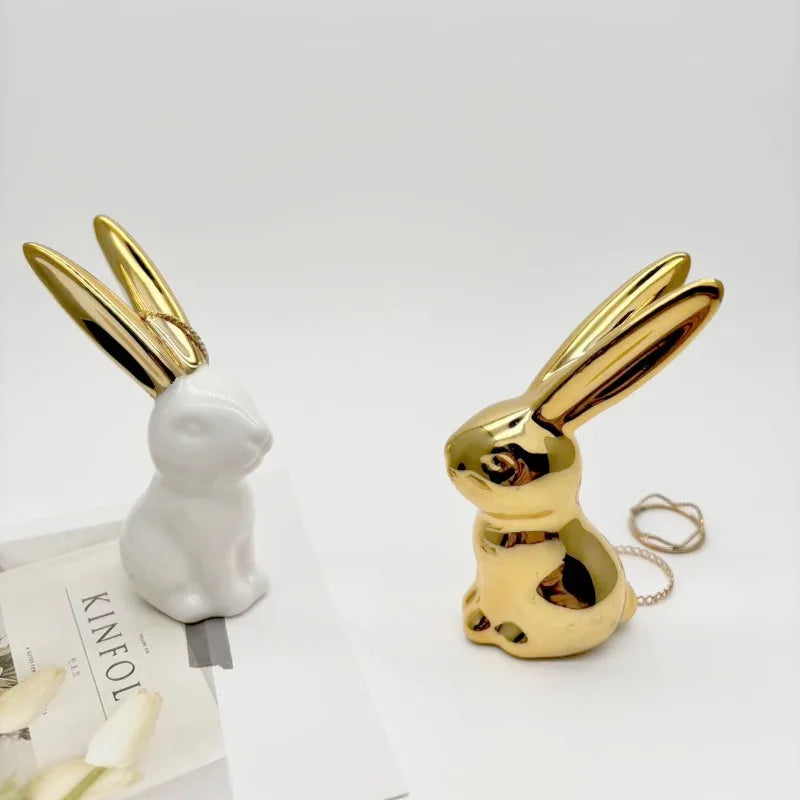 1pc Ceramic ornament Easter bunny creative cute Nordic decoration electroplated decoration handicraft Quake