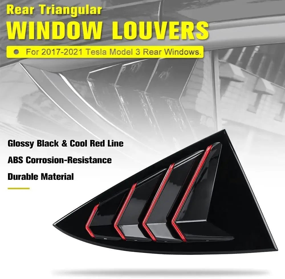 For Tesla Model 3 2017-2023 Car Rear Louver Window Side Shutter Cover Trim Sticker Vent Scoop ABS Carbon Fiber Red Accessories Quake