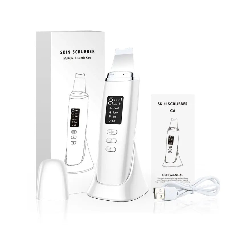 Ultrasonic Skin Scrubber EMS Vibration Face Spatula Blackhead Remover Shovel Clean Cavitation Peeling Facial Lifting Skin Care Quake Skin Scrubber