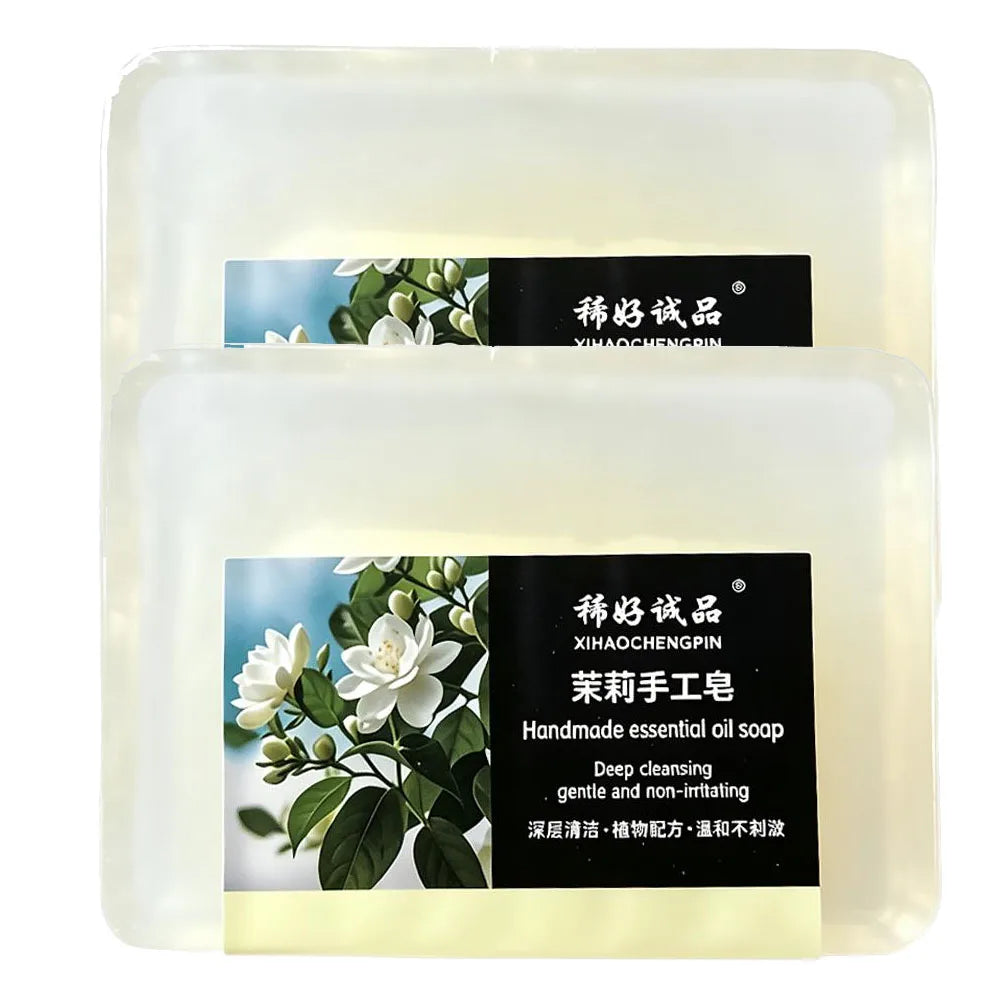 2PCS Jasmine Handmade Soap, Rich in Jasmine Extract, Softens Rough Skin, Replenishes Moisture and Cleanses Quake 2PCS