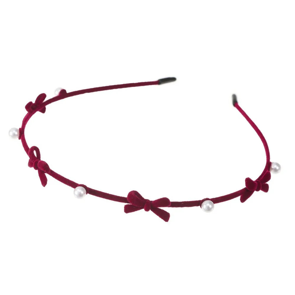 Sweet Cute Bow Headband Fine Velvet Pearl Flower Headband for Women Girls Outdoor Hair Hoop Pressing Hair Styling Accessories Quake