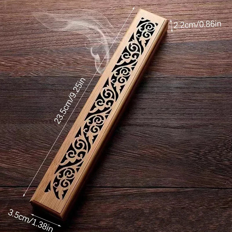 1pc Natural Bamboo Incense Burner with Laying Plate - Aromatherapy Wooden Box for Incense Storage and Burning Quake L