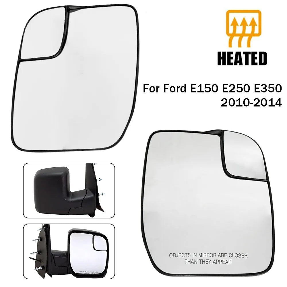 For Ford E150 E250 E350 2010-2014 1x Left Right Side Rear View Lens Split Mirror Heated Door Glass Rearview Accessories Vehicle Quake
