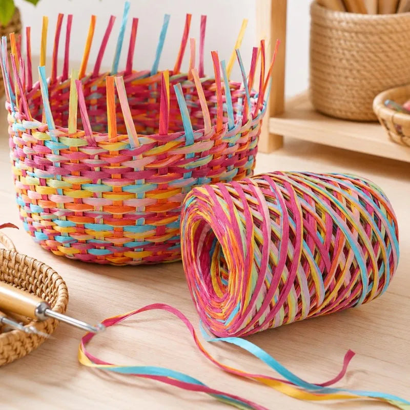 200/80m Raffia Paper Ribbon Yarn Handmade Craft Color Knitted Rope Multi-purpose DIY Gift Packaging Supply Party Home Decor Prop Quake