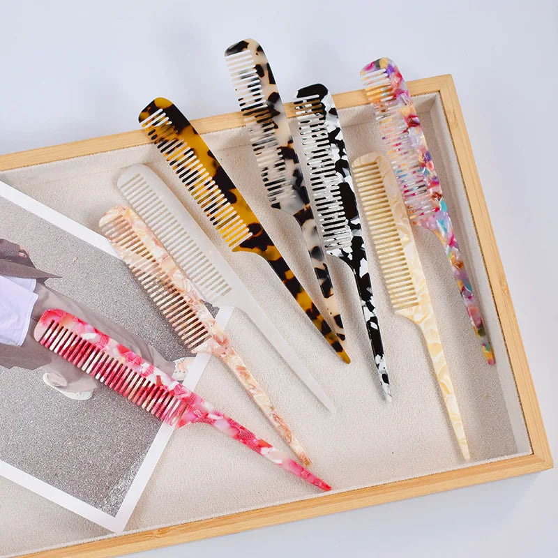 Multiple Colors Acetate Acrylic Pointed Tail Comb Portable Long Handle Comb for Various Hair Lengths for Traveling and Home Use Quake