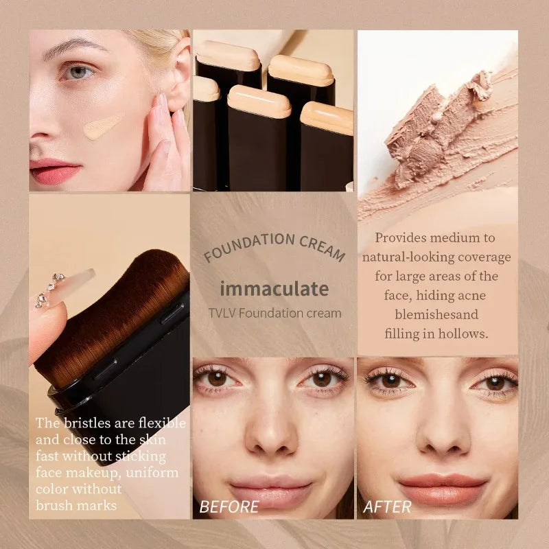 TVLV eraser foundation make-up stick 20g,with brush to brighten skin liquid foundation,non-marking,long-lasting makeup concealer Quake