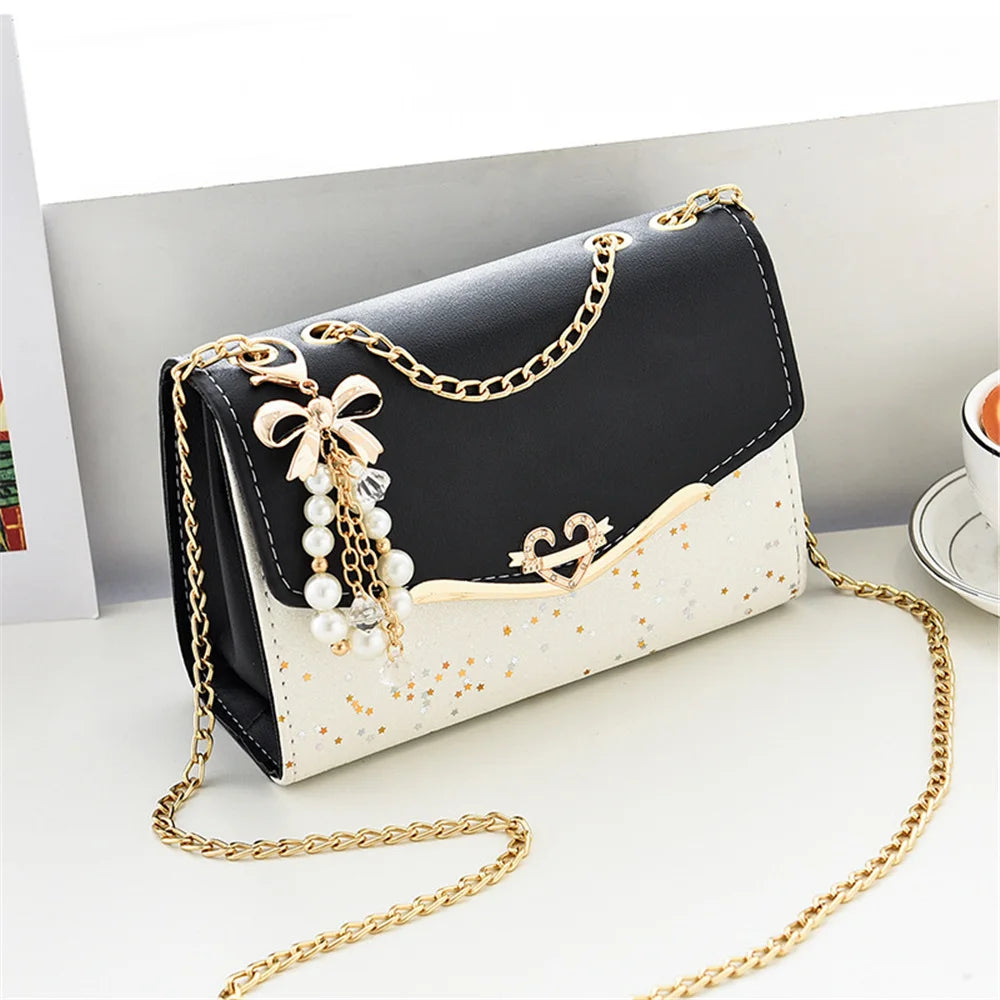 Fashion Messenger Bag Women Trendy Sequin Single Shoulder Bags Mobile Phone Pouch Ladies PU Leather Handbag with Tassel Pendant Quake