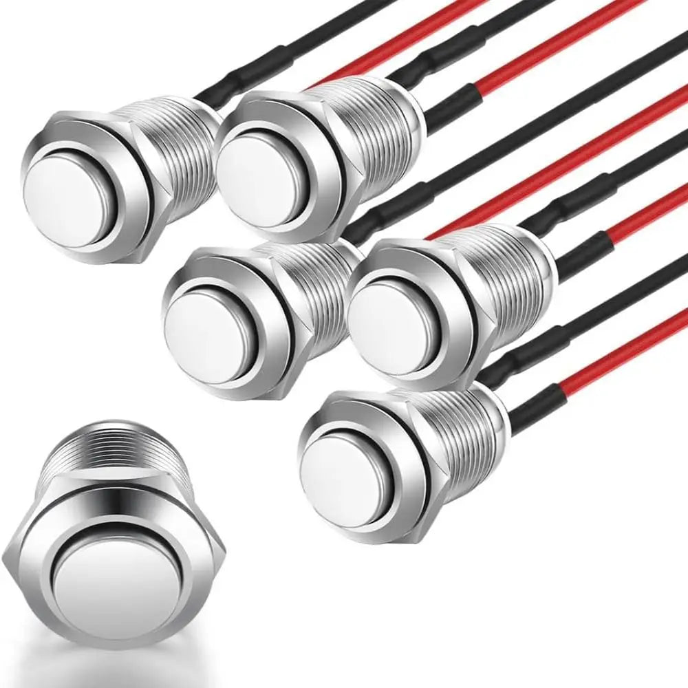 12mm 2A 12V/24V/125V/250V AC Prewired Waterproof Push Button Latching Self-Locking Stainless Steel Push Button On Off Quake 5PCS