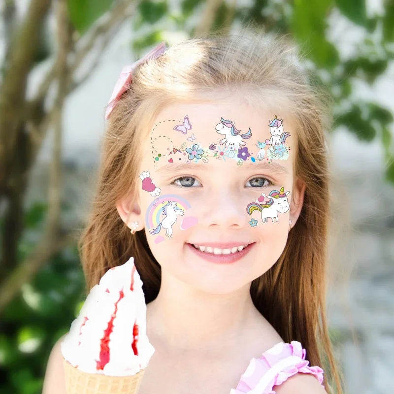 Children‘s Party Face Makeup Decoration Tattoo Sticker Unicorn Mermaid Animal Fun Temporary Tattoo Sticker Water Transfer 1pc Quake