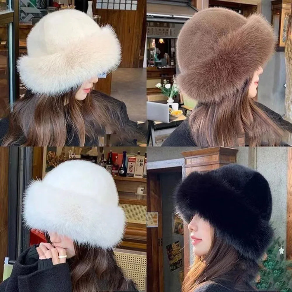 Fashion Headwear Fluffy Fur Winter Hat Thicken Fisherman Hat Cold Windproof Solid Color Berets for Women Girls Quake