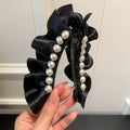Solid Satin Pearl Pleated Banana Clip for Women Sweet Princess Back Head Ponytail Clip Vertical Clip Hair Styling Accessories Quake black