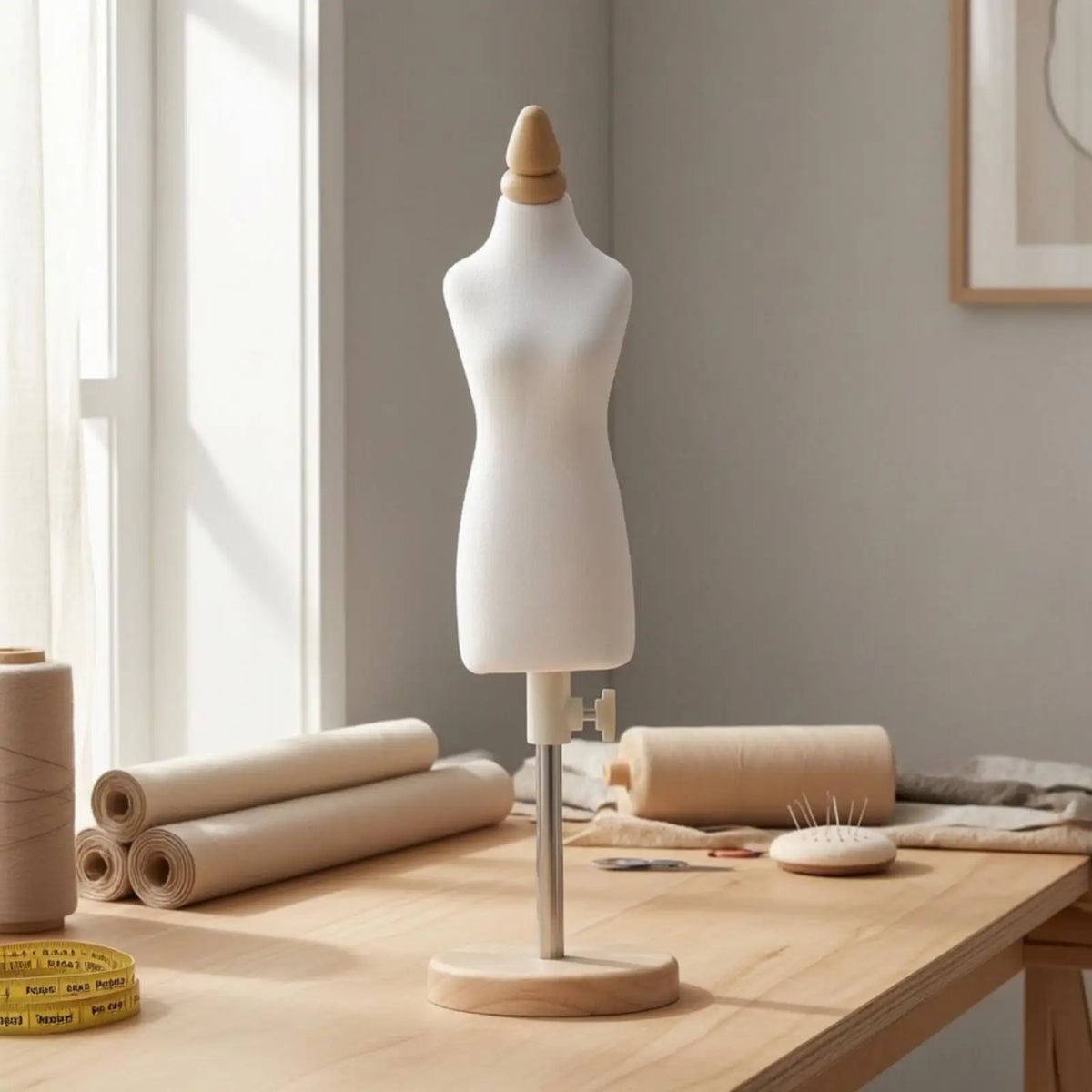 Compact Female Torso Mannequin for Dressmaking with Metal Stand and Wood Neck Cap for Studio Use Quake