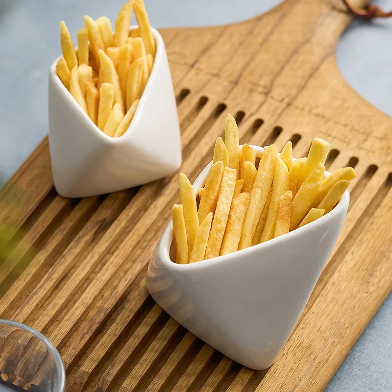 Angled Snack Cup for Fries and Appetizers Modern Tableware Ideal for Home and Restaurant Use White Ceramic Quake