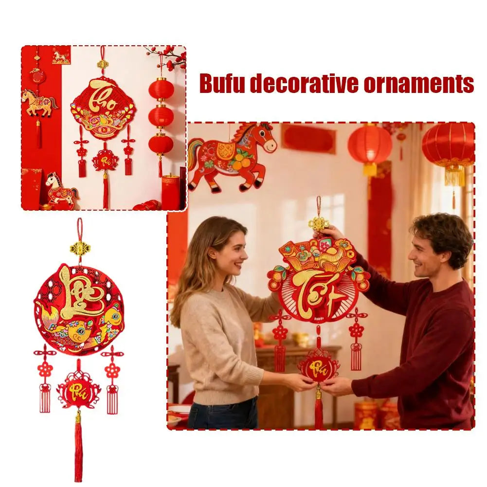 Vietnamese Spring Festival Festive Red Hanging Ornament Horse Year Symbol Tassel Traditional Wall Hanging Tet 2026 Celebration Quake