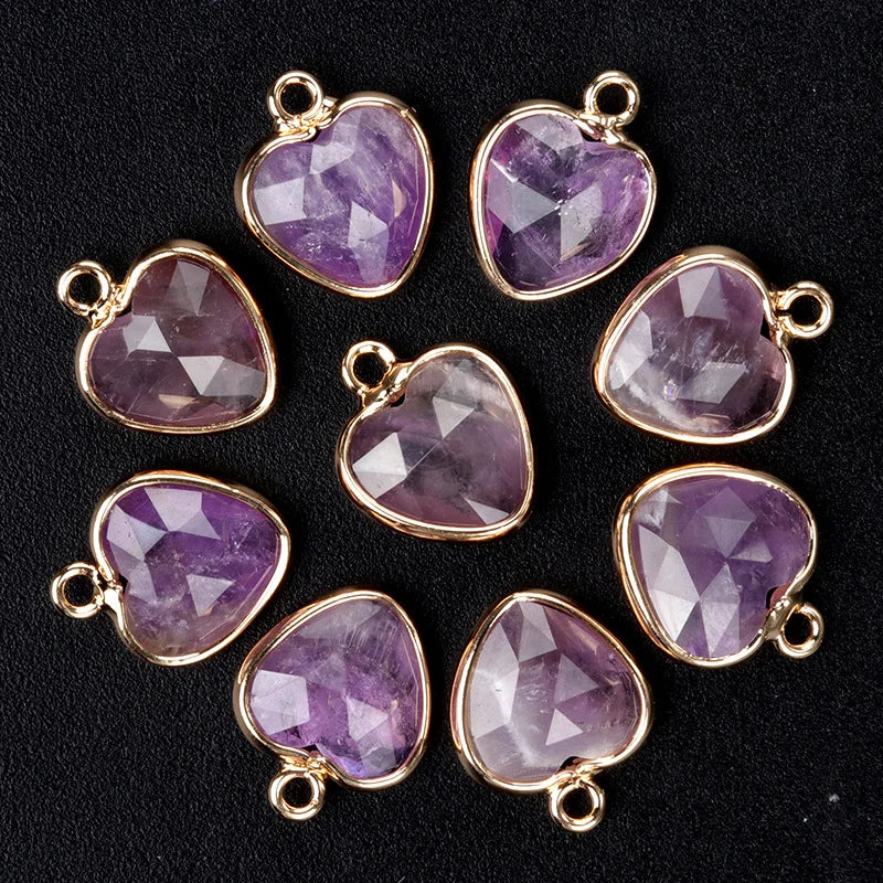 2Pcs Faceted Pendant 11mm Natural Stone Heart-Shaped Small Pendant For Jewelry Making DIY Necklace Earrings Bracelet Accessory Quake Amethyst