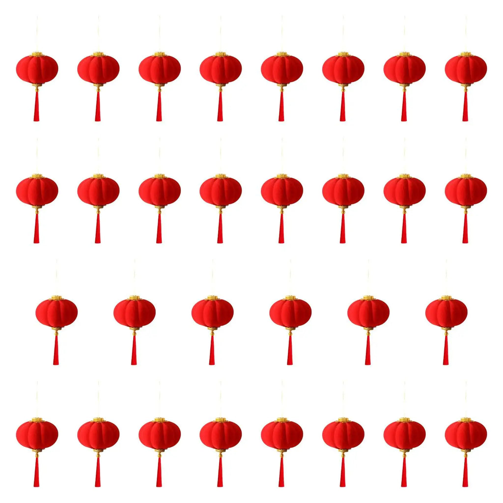 Small Chinese Lanterns Lucky Flocked Art Deco Hanging Ornaments for New Year Spring Festival Home Decor Quake