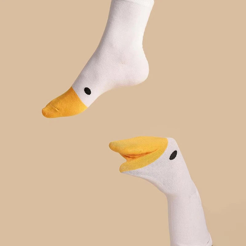 1 pair Fun Goose Duck Printed Fashion Women's Cartoon Animal Winter Warm Mid Tube Cotton Socks Sports Creative Leisure Quake