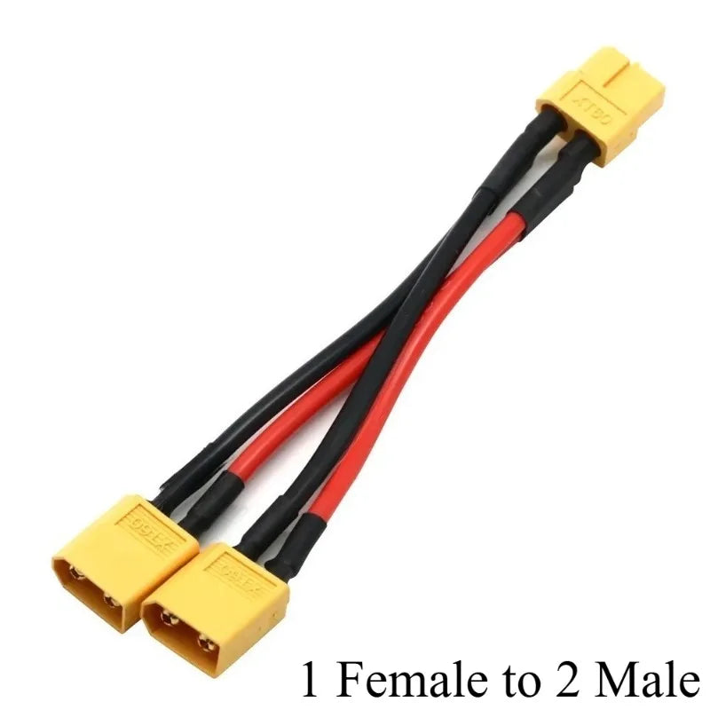 XT30/60/90 1 to 0/1/2/3 Parallel Battery Connector Male/Female Cable Dual Extension Y Splitter Silicone Wire 12AWG for RC ESC Quake 1 Female to 2 Male XT90 50CM