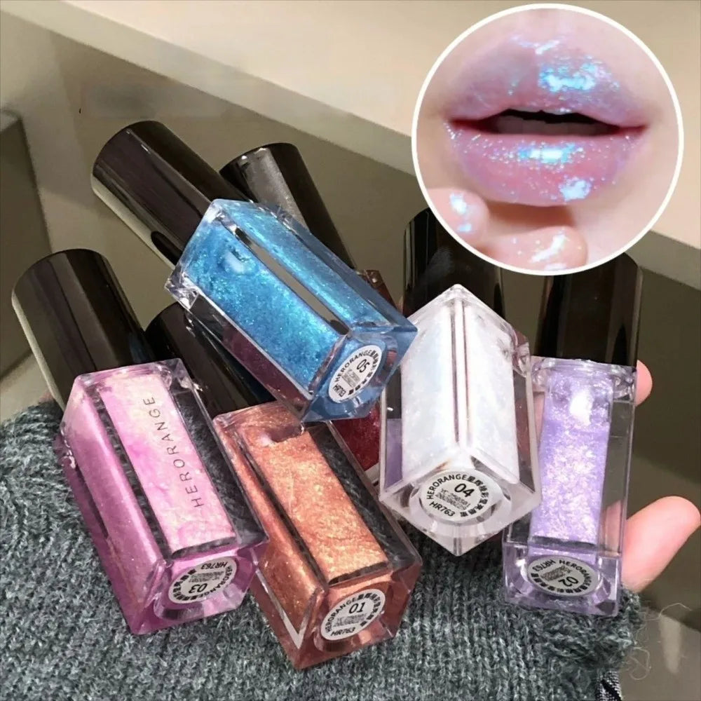 Sparkle Long-Lasting Lip Gloss Non-Fading Moisturizing Liquid Lipstick Non-Sticky Clear Lip Glaze for Women Quake