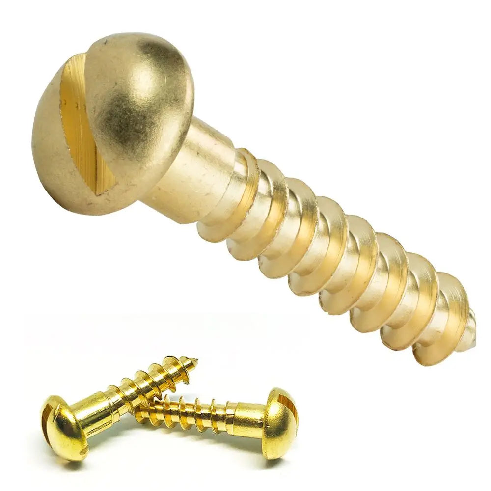 New Fasteners Slotted Drive Tapping Solid Brass Round Head Wood Screws Minus Quake