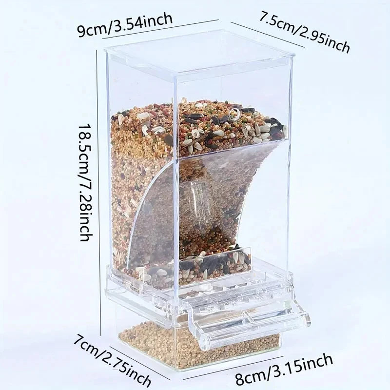 Automatic Parrot Bird Feeder Spill Proof Splash Proof Clear Acrylic Design Auto Dispense Birdseed Essential Bird Cage Accessory Quake