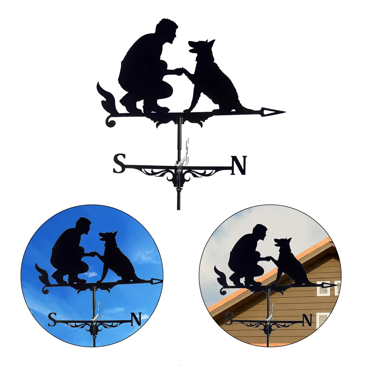 Weather Vane Black Mount Metal Bracket Weathervane for Farmhouse Scene Decor Quake Dog1