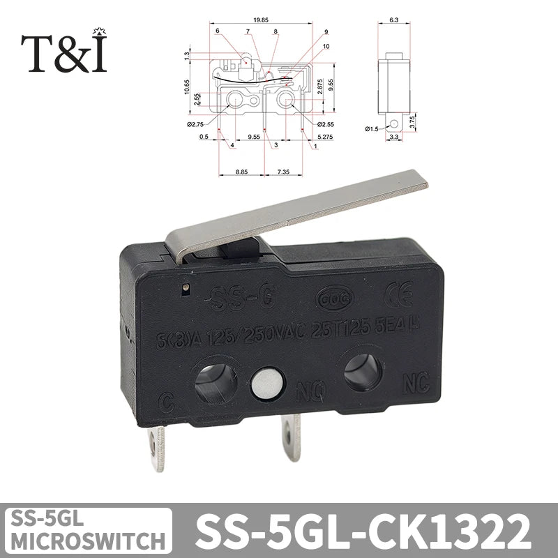 SS-5GL Limit Switch 2 3 Pin NO NC SPDT Push Button Straight Lever Roller Arm Snap Action Microswitch for Appliance 5 10 20 50PCS Quake Normally open No 5PCS