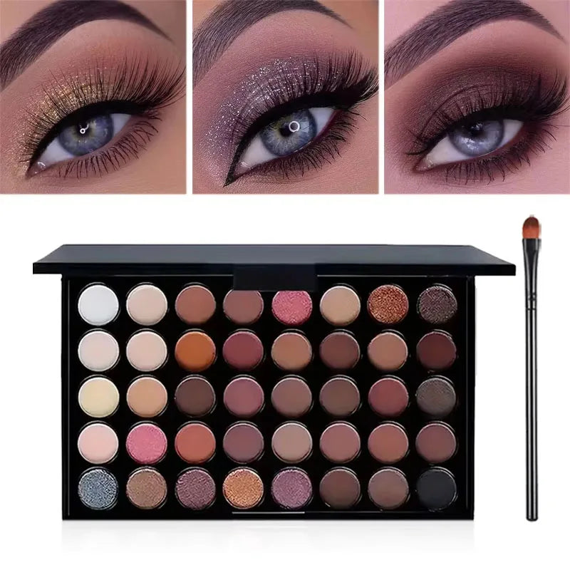 40Colors Glitter Eyeshadow Palette with Free 1Brushes Matte Waterproof Long Lasting Eyeshaow Powder Palette Cosmetics MakeUp Kit Quake 01with 1Brushes