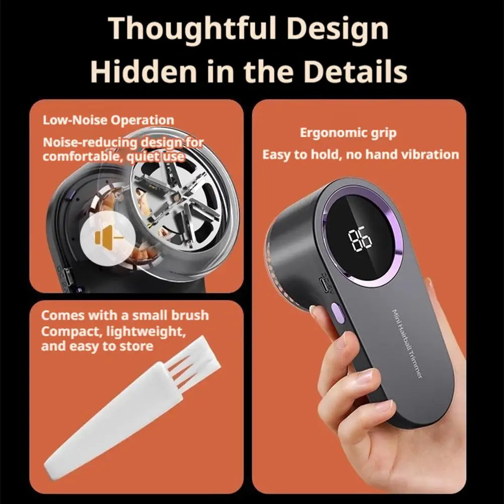 Smart Digital Lint Remover for Clothes Electric Hairball Trimmer Portable Fabric Shaver for Sweaters Furniture Battery Display Quake