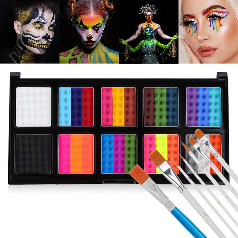 Body Face Painting Kit for Kids Adults,10 Color Face Makeup Palette with Brush,Halloween Carnival Artist Cosplay Art Party Quake