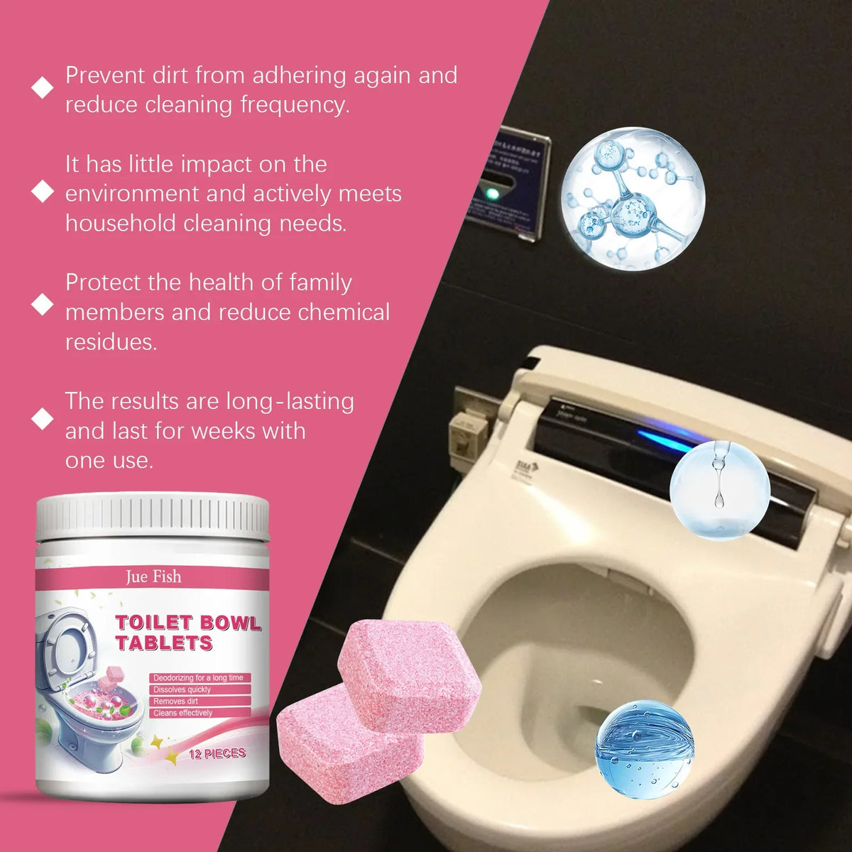 Toilet Effervescent Tablets Remover Yellow Urine Dirt Tank Descaling Cleaner Automatic Flushing Deodorant Toilet Bowl Cleaner Quake