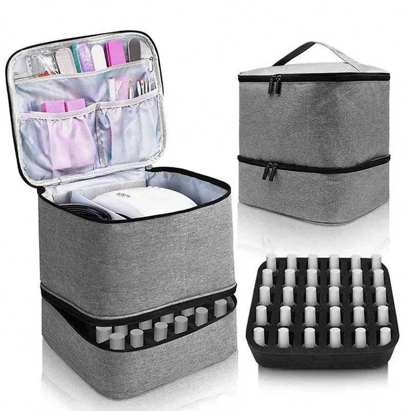 Meichoon Portable Sewing Storage Bag 30 Compartment Double Layer Organizer for Sewing Supplies DIY Craft for Tailors Crafters Quake Gray-A