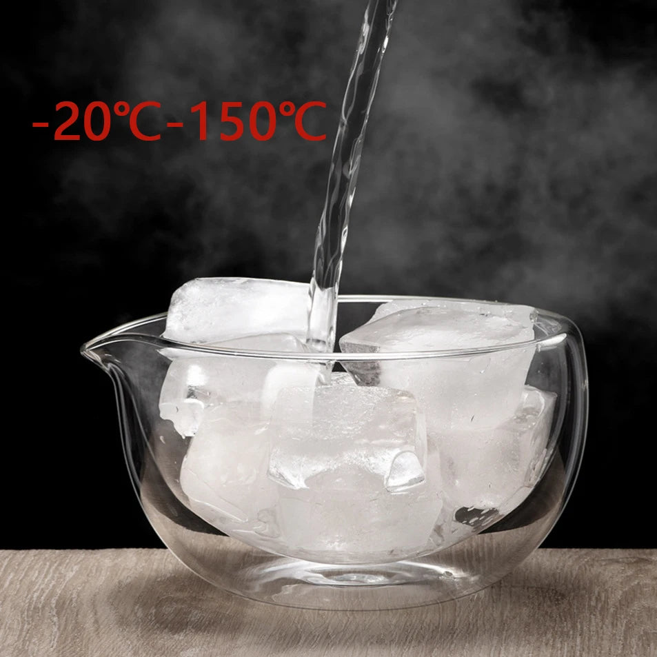 Double Wall Glass Matcha Bowl Transparent Fruits Salad Yogurt Mixing Bowl With Spout Kitchen Bowl For Egg Beating Baking Serving Quake