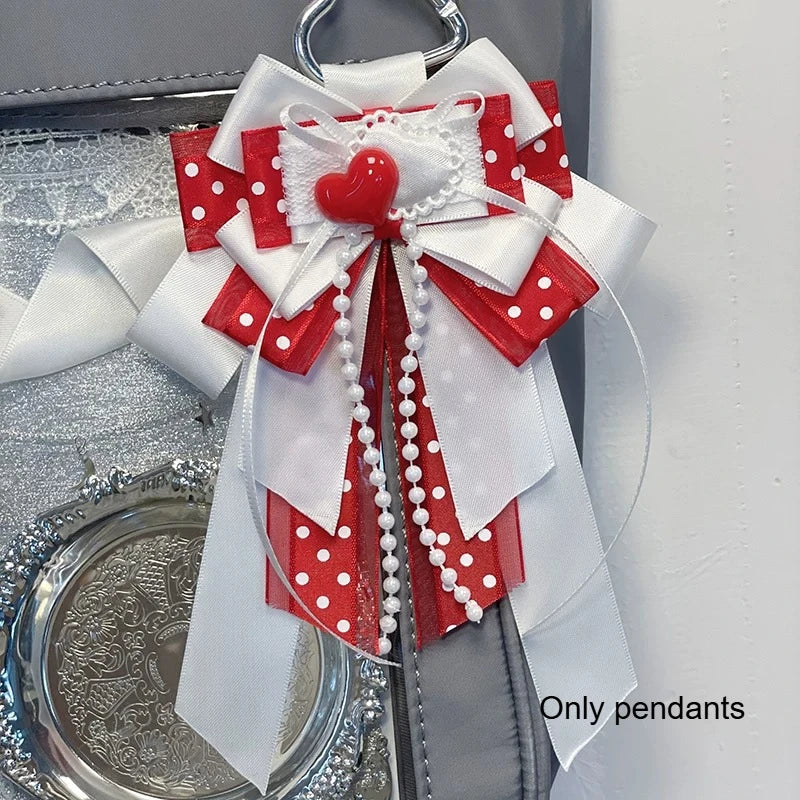 1pc Multi Functional Ribbon Bow Pendant Backpack Decoration Sweet Lolita Style Fashion Luggage Accessories Quake red