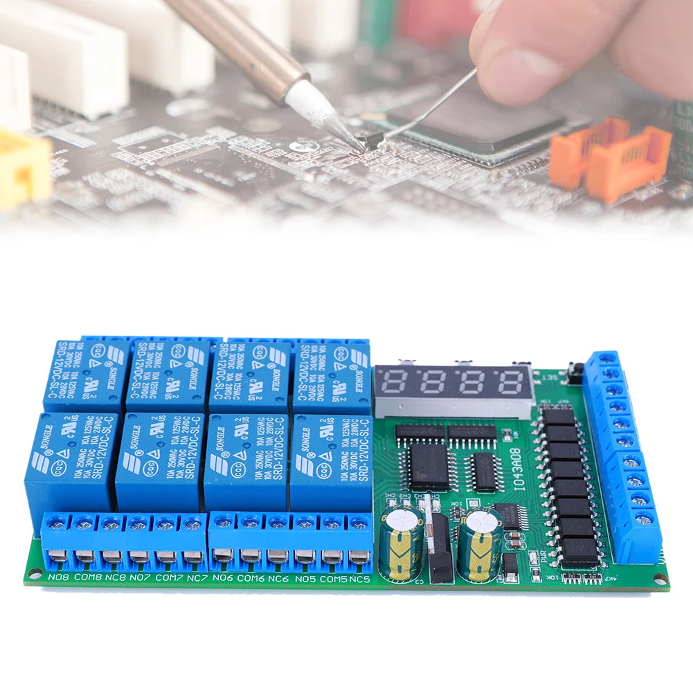 DC 12V 8 Channels Multifunction Timer Time Switch Relay Module Timing Cycle Interlock Self-locking Momentary Bistable Quake