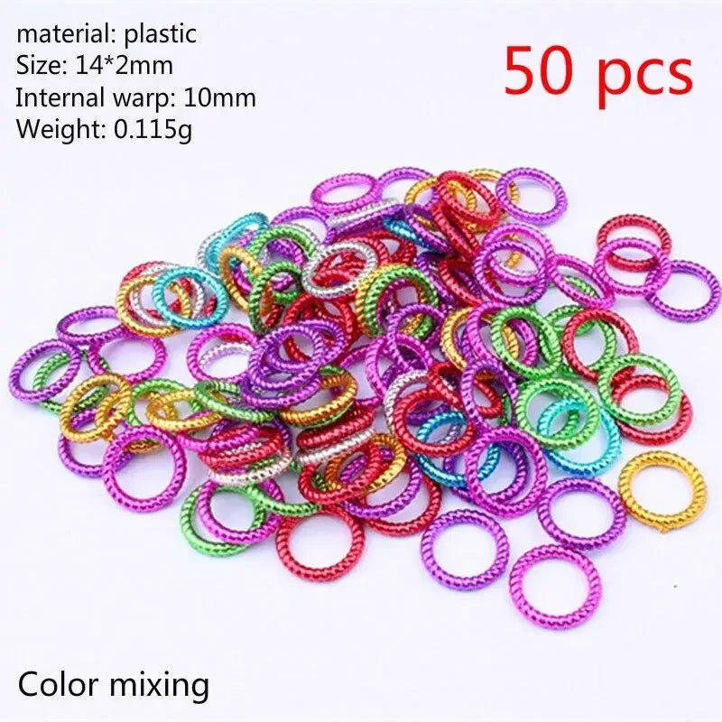 50pcs/set Long Hair Braid Beads Hair Clip Braids Colorful Dreadlock Ring Beads Hair Braider Styling Tool Hairs Accessories Quake 50 pcs