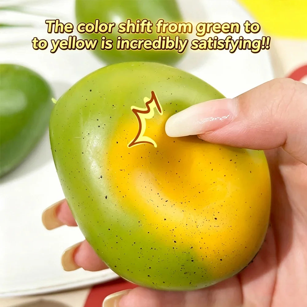 Handmade Squishy Mango Stress Ball Toy Color-changing Mango Squeeze Fidget Toys ASMR Sensory Stress Relief Toy for Adult Quake