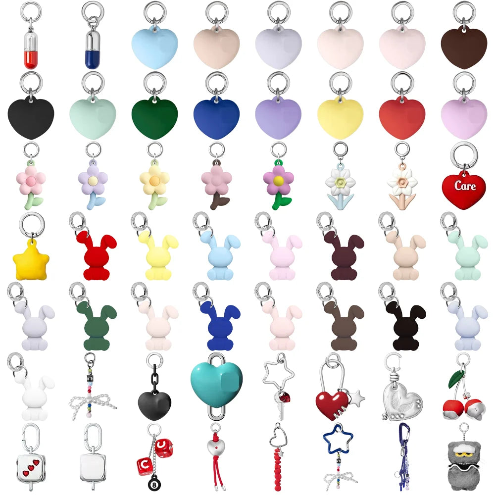 Heart Rabbit Flower Key Ring Pendants Phone Charm Accessories for Galaxy for IPhone 12 13 14 15 16 17 18 Pro Max Case Quake