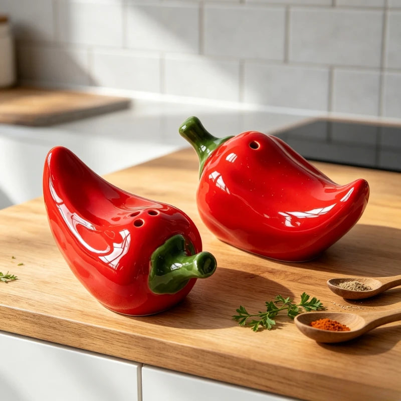Red Chili Shaped Ceramic Salt Pepper Shaker Set Creative Kitchen Spice Container Seasoning Jar for Table Decor Quake