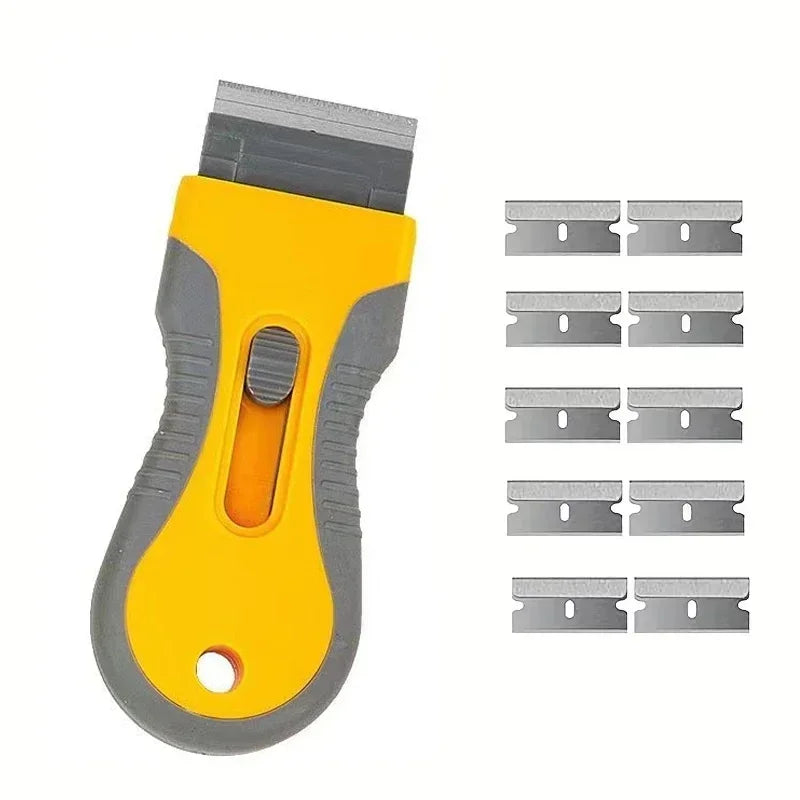 Professional Label Remover Scraper–10/20 blades with telescopic handle. Ideal for removing stickers from any surface efficiently Quake M366 10Metal Yellow