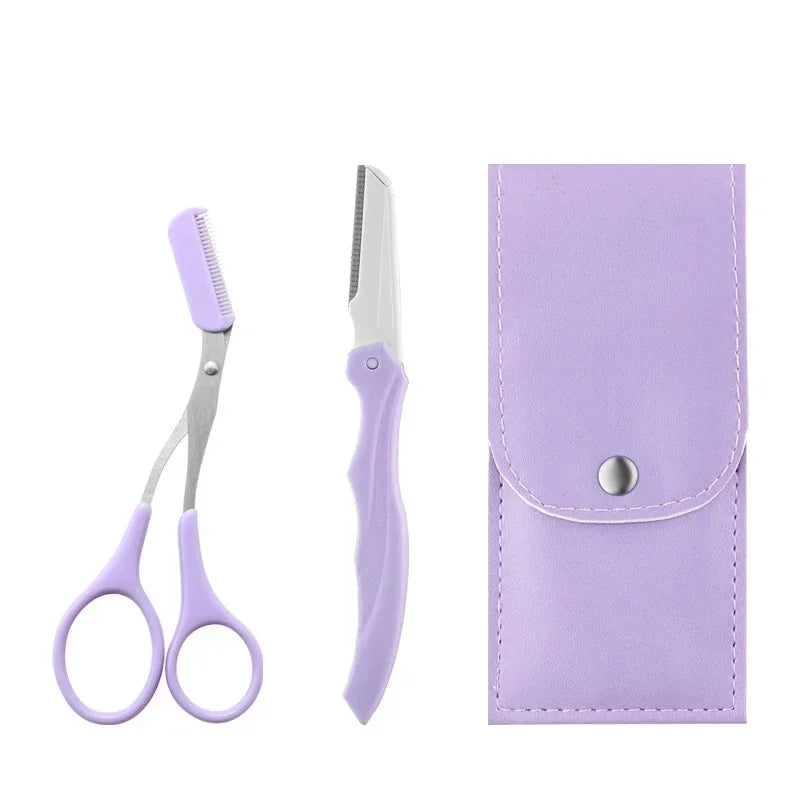 vvocci 3Pcs Eyebrow Tools Portable Scissors with Comb Private Label Set Makeup Eyebrow Trimming Set Eyebrow Razor makeup tools Quake M126 2pcs set