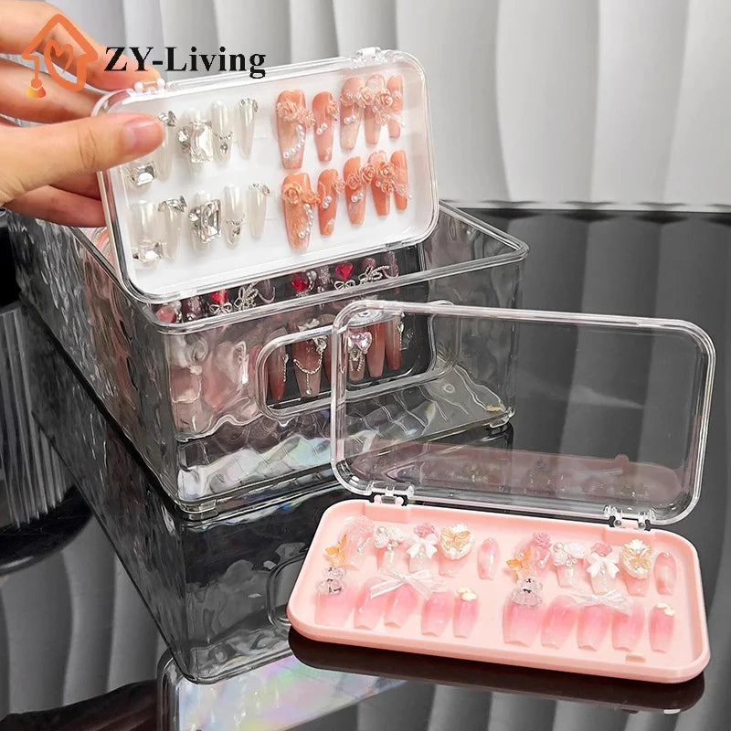 Plastic Clear Jewelry Box Press-on Nail Storage Case Rectangle Storage Box For False Nails Display And Salon Essentials With Lid Quake