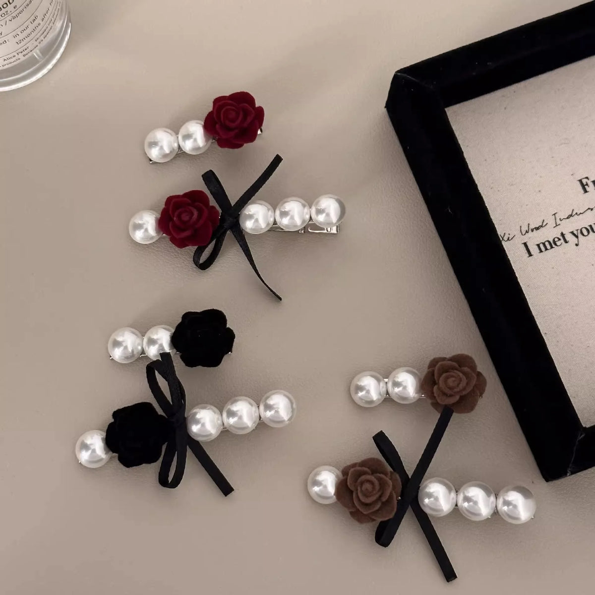 Velvet Rose Flower Hair Clip Sweet Pearl Floral Hairpin French Romantic Girl Bangs Barrettes Wedding Bride Headwear Accessories Quake